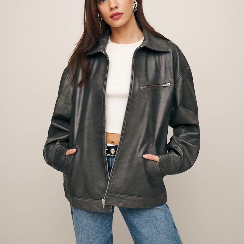 Reformation Gray Leather Jacket